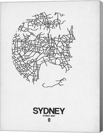 Framed Sydney Street Map White Print