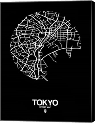 Framed Tokyo Street Map Black Print