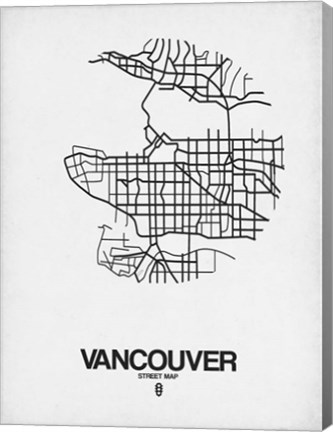 Framed Vancouver Street Map White Print