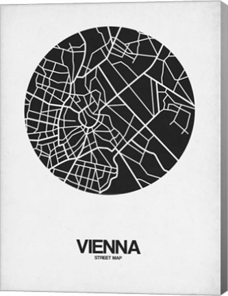 Framed Vienna Street Map Black on White Print