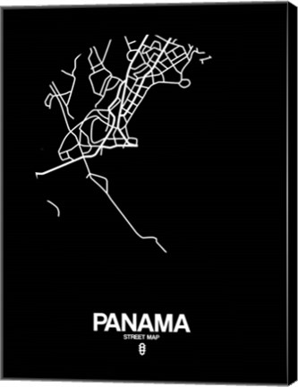 Framed Panama Street Map Black Print