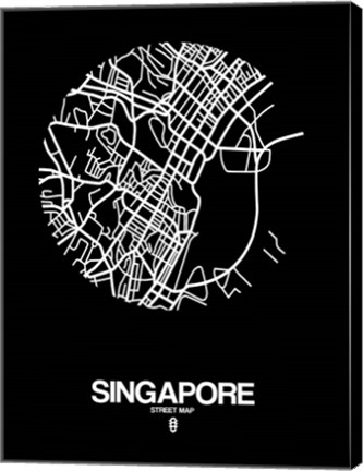 Framed Singapore Street Map Black Print