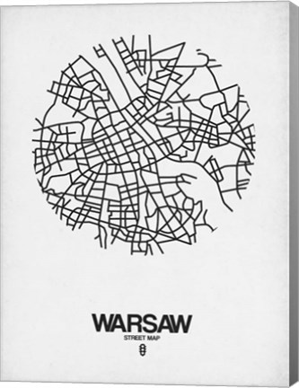 Framed Warsaw Street Map White Print