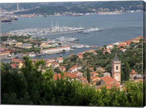 Framed Harbor with Italian Naval Vessels, La Spezia, Liguria, Italy Print