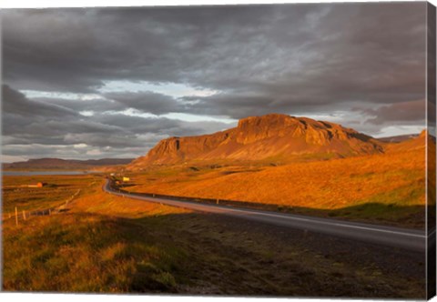 Framed Sunset over Road, Borgarfjordur, Iceland Print