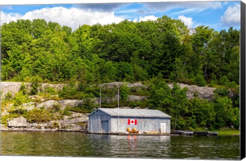 Framed Old Metal Boathouse, Lake Muskoka, Ontario, Canada Print