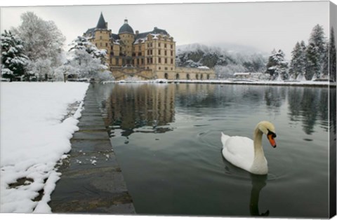 Framed Chateau de Vizille, Swan lake, France Print