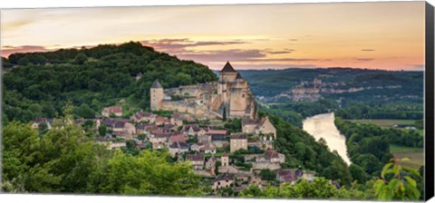 Framed Chateau de Castelnaud Castle and Dordogne River, Aquitaine, France Print