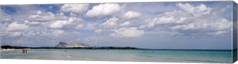 Framed La Cinta Beach with Tavolara Island, San Teodoro, Italy Print