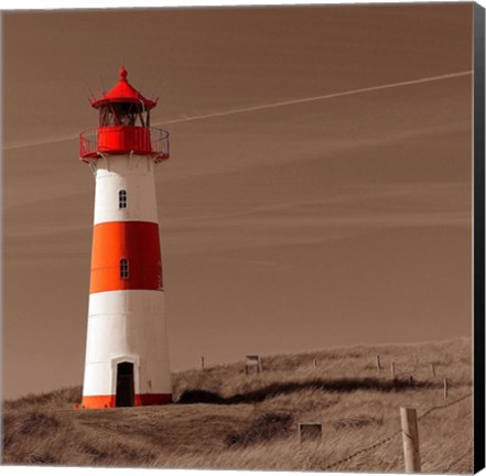 Framed Red &amp; White Lighthouse Print