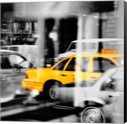 Framed Yellow Taxi Reflection Print