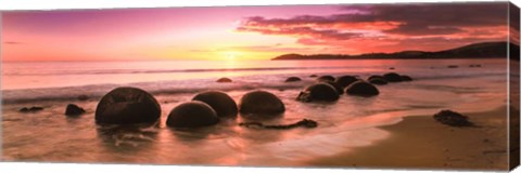 Framed Boulders on the Beach at Sunrise, Moeraki, New Zealand Print