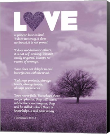 Framed Corinthians 13:4-8 Love is Patient - Lavender Field Print