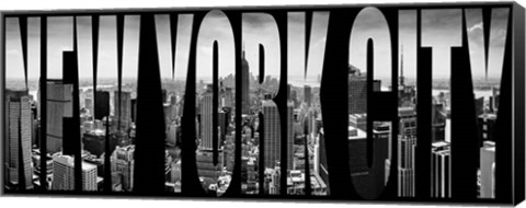 Framed Aerial view of cityscape through text, NY Print