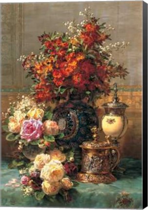 Framed Jean-baptiste Robie - Fleurs Sur une Table Print