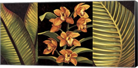 Framed Orange Orchids and Palm Leaves Print