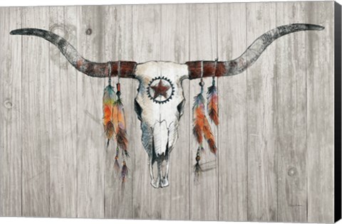 Framed Longhorn on Wood Print