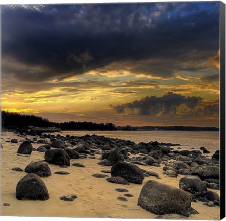 Framed Rocks on Beach 1 Print