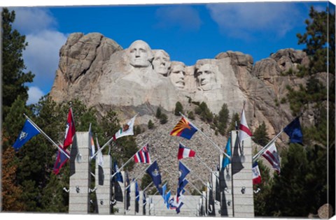 Framed Mount Rushmore National Memorial, Avenue of Flags, South Dakota Print