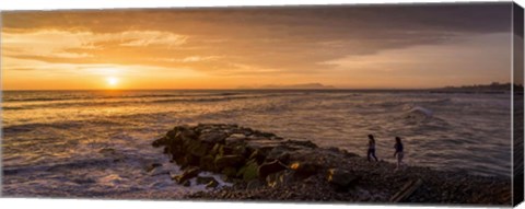 Framed View of Pacific ocean at dusk, Playa Waikiki, Miraflores District, Lima, Peru Print