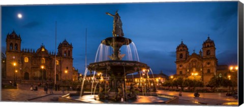 Framed Fountain at La Catedral, Plaza De Armas, Cusco City, Peru Print