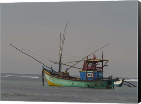 Framed Fishing Boat at Anchor, Matara, Southern Province, Sri Lanka Print