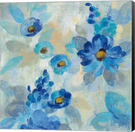 Framed Blue Flowers Whisper III Print