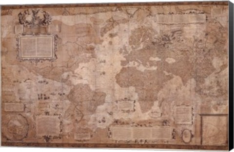 Framed Map World-Antique Paper 1500&#39;s Print