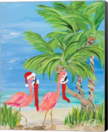 Framed Flamingo Christmas I Print