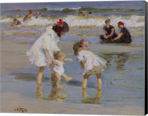 Framed Children Playing At The Seashore Print