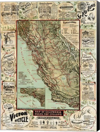 Framed California Bicycle Map Print