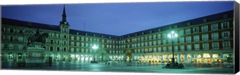 Framed Building Lit up at Dusk, Plaza Mayor, Madrid, Spain Print