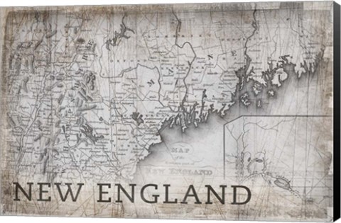 Framed New England Map White Print