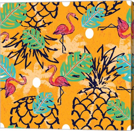 Framed Tropical Pineapple Pattern Print