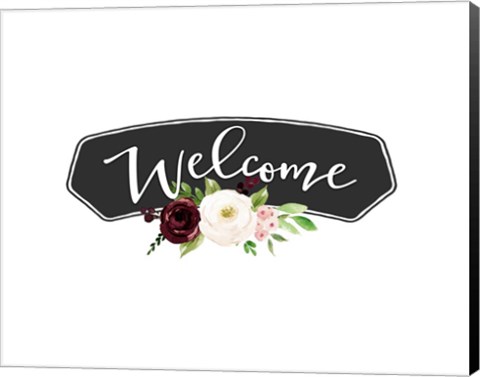 Framed Welcome Burgundy Blush Print