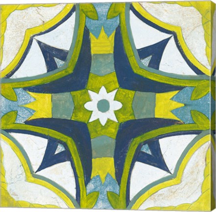 Framed Andalucia Tiles E Blue and Yellow Print