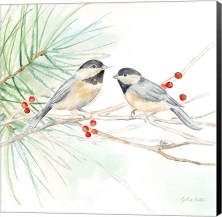 Framed Winter Birds II Chickadees Print