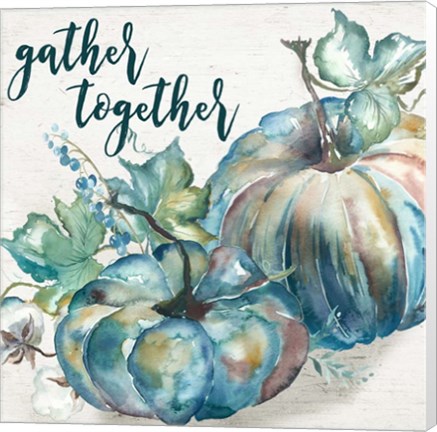 Framed Blue Watercolor Harvest  Square Gather Together Print