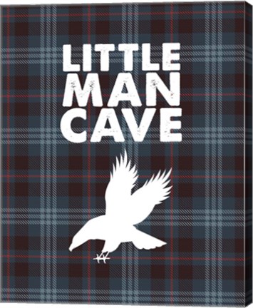 Framed Little Man Cave - Eagle Blue Plaid Background Print