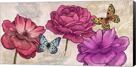 Framed Roses and Butterflies (Neutral) Print