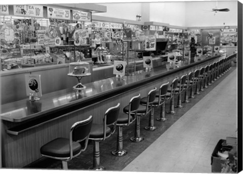 Framed 1950s 1960s Interior Of Lunch Counter Print