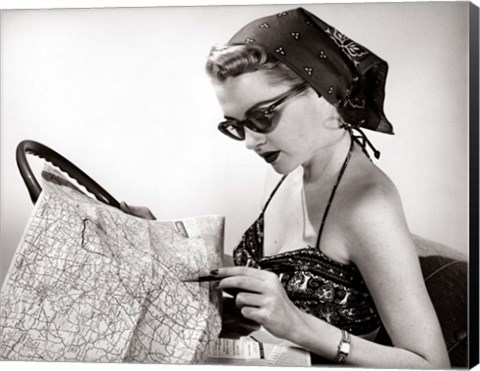 Framed 1950s Woman Wearing Bandana Print