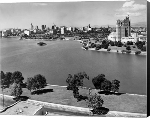 Framed 1950s Lake Merritt In Foreground Skyline View Print