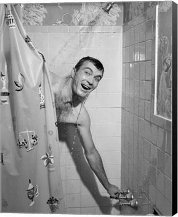 Framed 1950s Man In Shower Print