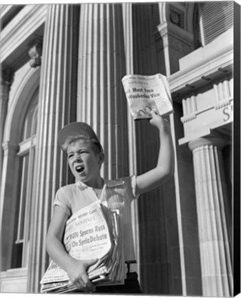 Framed 1960s Paperboy Hawking Selling Newspaper Print