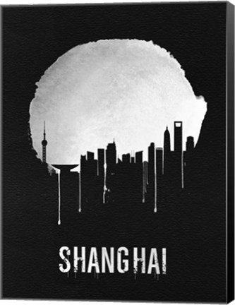 Framed Shanghai Skyline Black Print