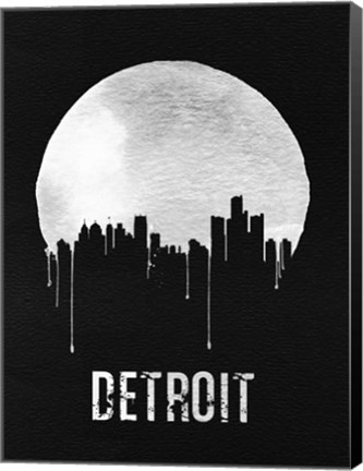 Framed Detroit Skyline Black Print