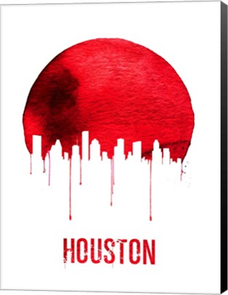 Framed Houston Skyline Red Print