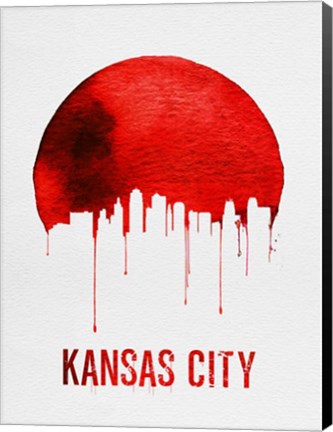 Framed Kansas City Skyline Red Print