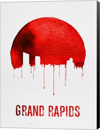 Framed Grand Rapids Skyline Red Print